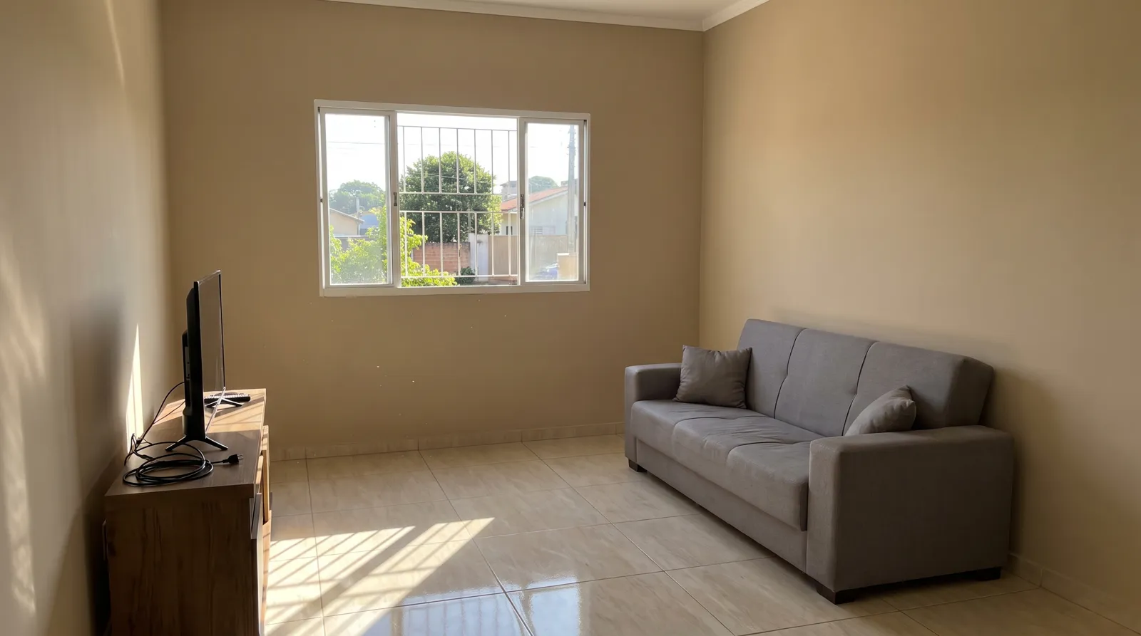 Sala de estar com paredes bege